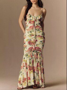 BHLDN Floral Mesh Stretch Maxi Dress